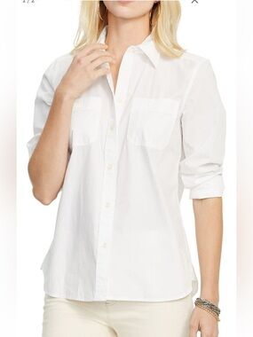 R Label White 100% Cotton Button Down Shirt L